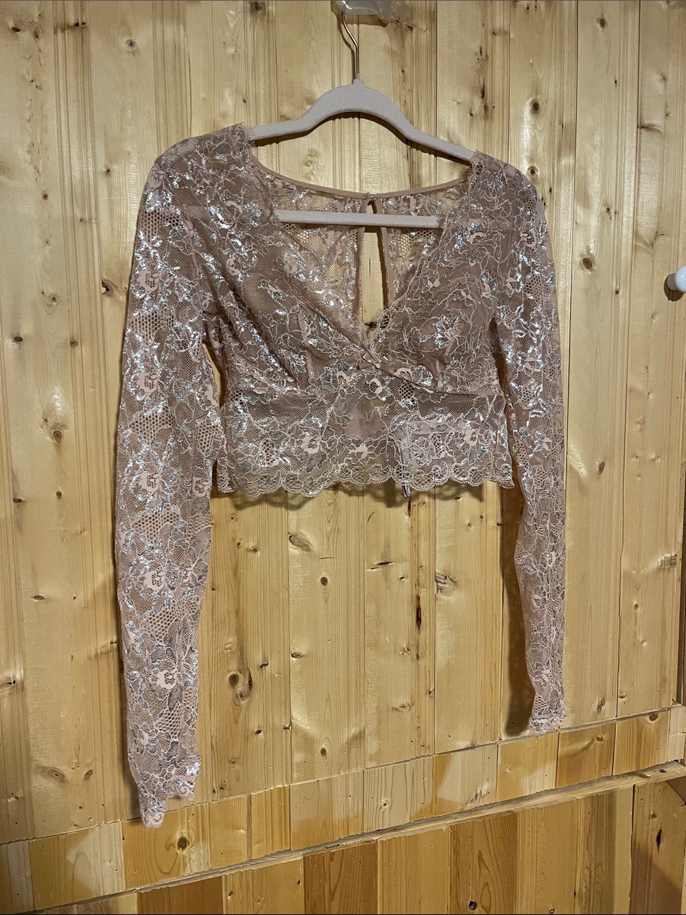 Victoria's Secret Blush Lace Long-Sleeve Crop Top